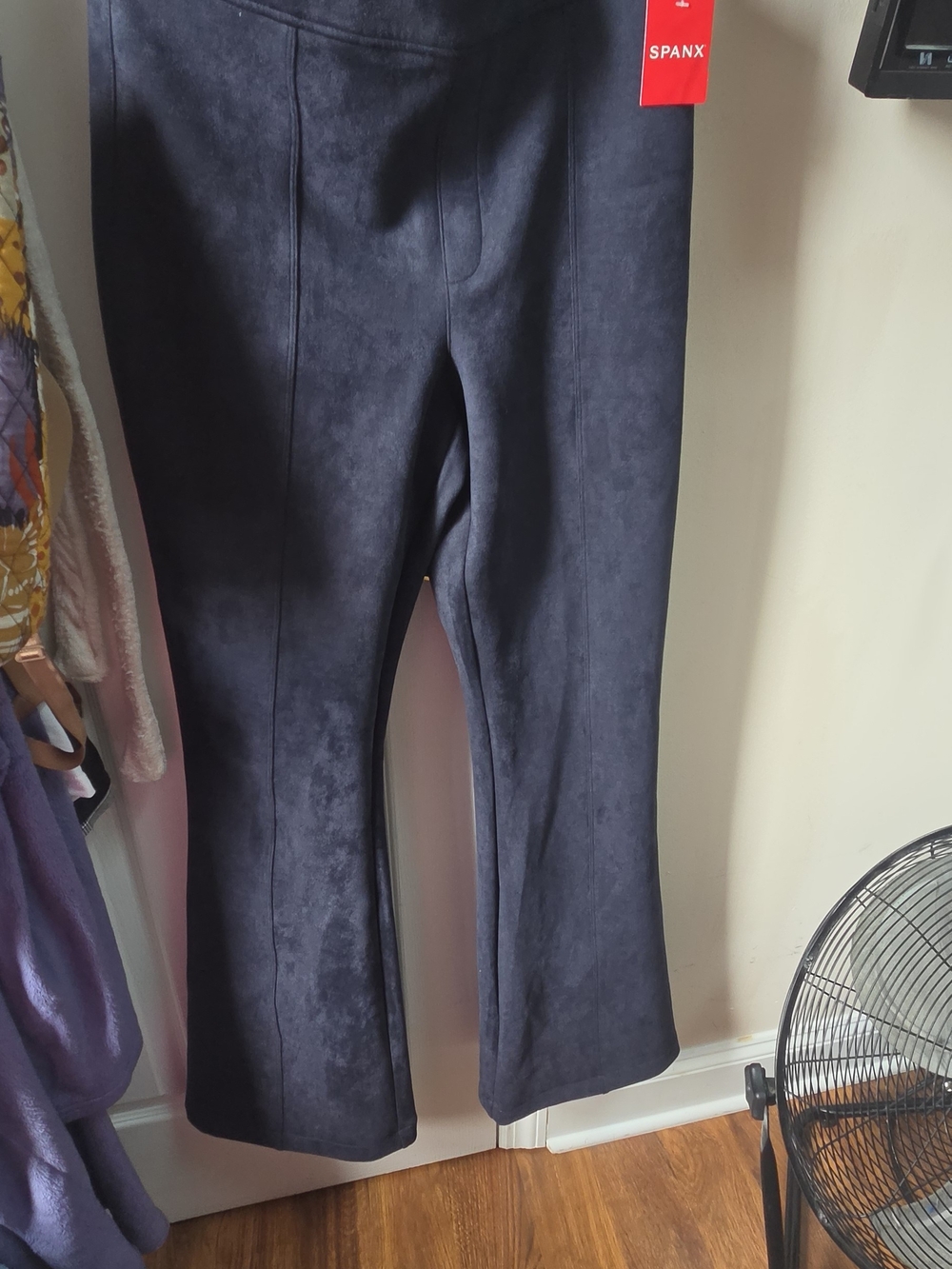 SPANX Navy Faux Suede Pants with Red Brand Tag